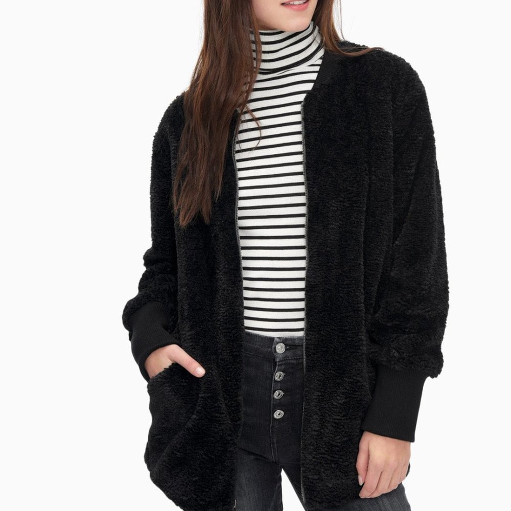 NWT Splendid Grammercy Faux Fur Jacket Black, Sz M